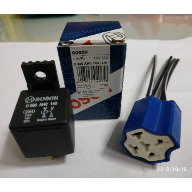 RELAY BOSCH ORIGINAL 12V 30A KAKI 4 + SOCKET RELAY KERAMIK KAKI 4