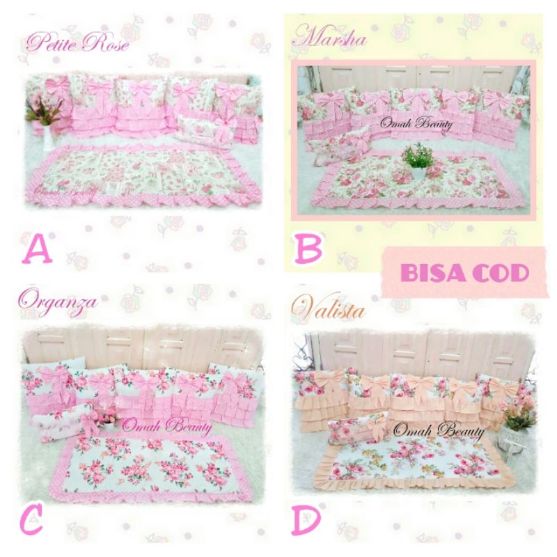 PREORDER Sarung Bantal Sofa Kursi Shabby Shabbychic Romantic Garden Marsha Putih Cream Pink Salem Pe