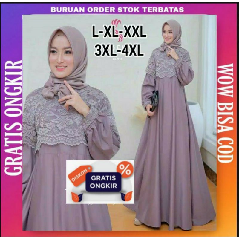 Gamis dress pakaian baju brokat busana wanita muslim remaja fashion Syafira syar'i kondangan pesta m