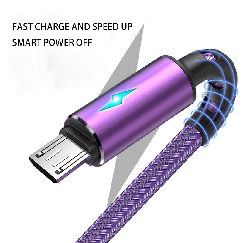 Kabel Data / Charger Micro Usb / Type c / Lightning 5v Fast Charging Dengan Lampu Led Untuk Android