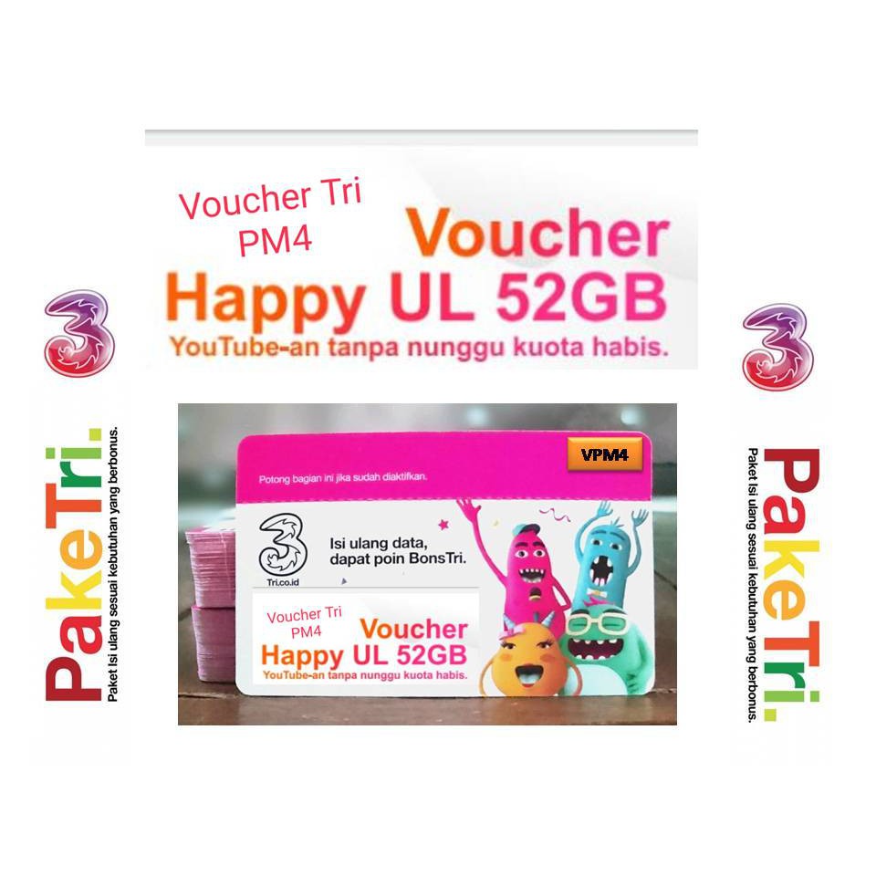 VOUCHER KUOTA TRI DATA 52GB VPM4 PM4 NEW TERBARU