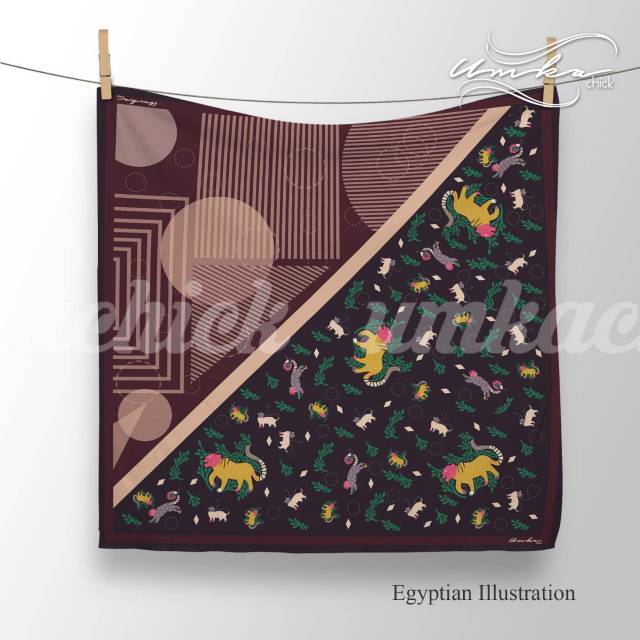 Hijab Egyptian illustration kerudung segi empat motif voal printed scarf UmkaChick