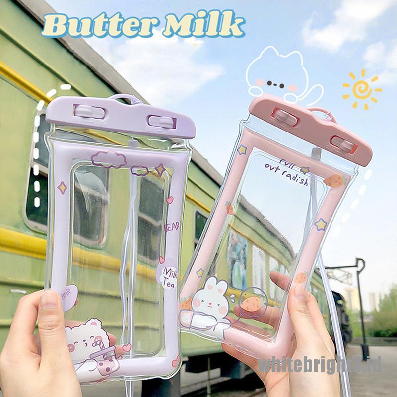 (white3) Tas Pouch Transparan Anti Air Motif Kartun Lucu Untuk Handphone