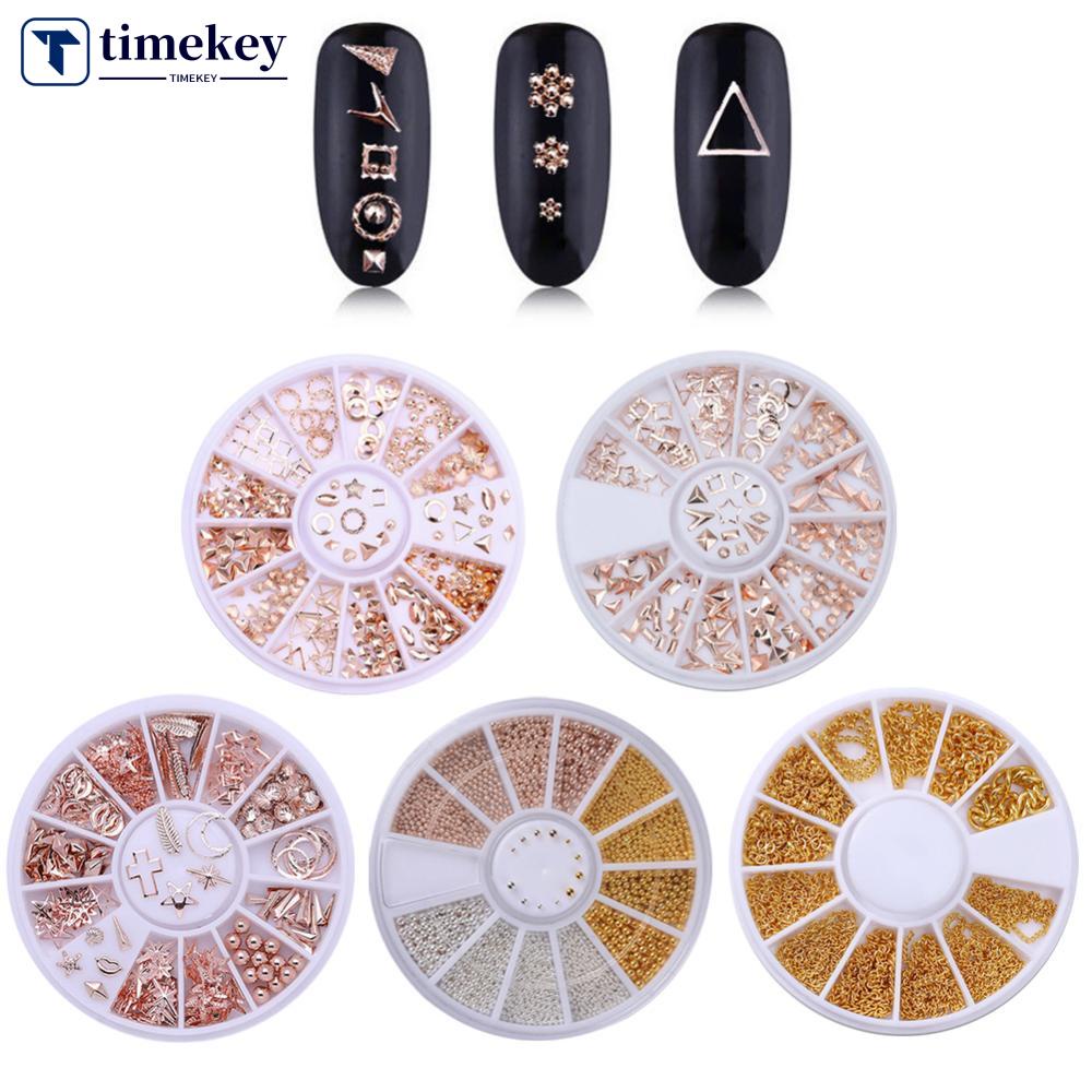 Timekey 12 Sekat / Kotak Hiasan Kuku Rivet / Mutiara / Berlian Imitasi Bahan Alloy Untuk Nail Art A7K8