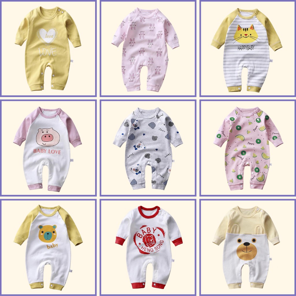 Jumsuit bayi perempuan newborn jumper bayi laki laki 0 3 6 9 12 bulan baju bayi lengan panjang lucu ada kancing bahu