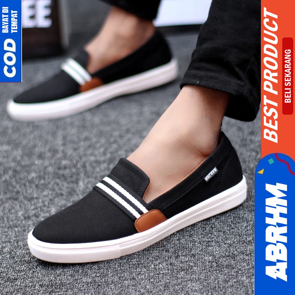 Abrhm Kante - Sepatu Slip On Santai Casual Pria Hitam Kanvas Original