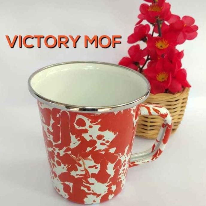 ><><><] Kedaung Gelas Cangkir Latte Mug Enamel Blirik Orange