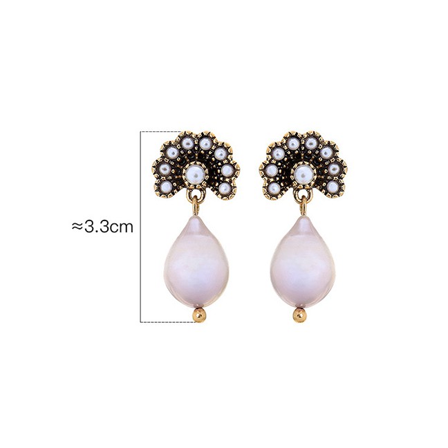 LRC Anting Tusuk Fashion Bronze Flower-studded Irregular Pearl Stud Earrings F34112