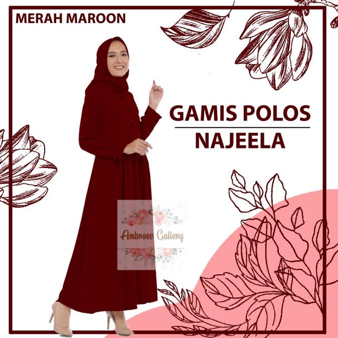 Gamis Polos Najeela Merah Marun Maroon Elegan Abaya Syarii Moscrepe