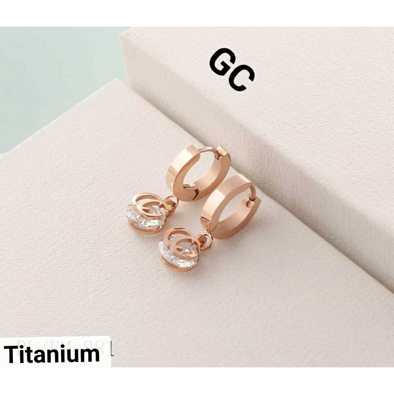 Anting mewah titanium anti karat&amp;alergi permata zircon