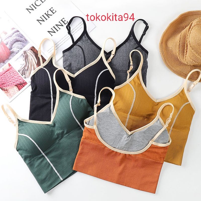 Sport Bra Wanita Import Crop Top Model Garis 1 Pcs - Bra Olahraga BH Tanpa Kawat Satuan Sports Bra