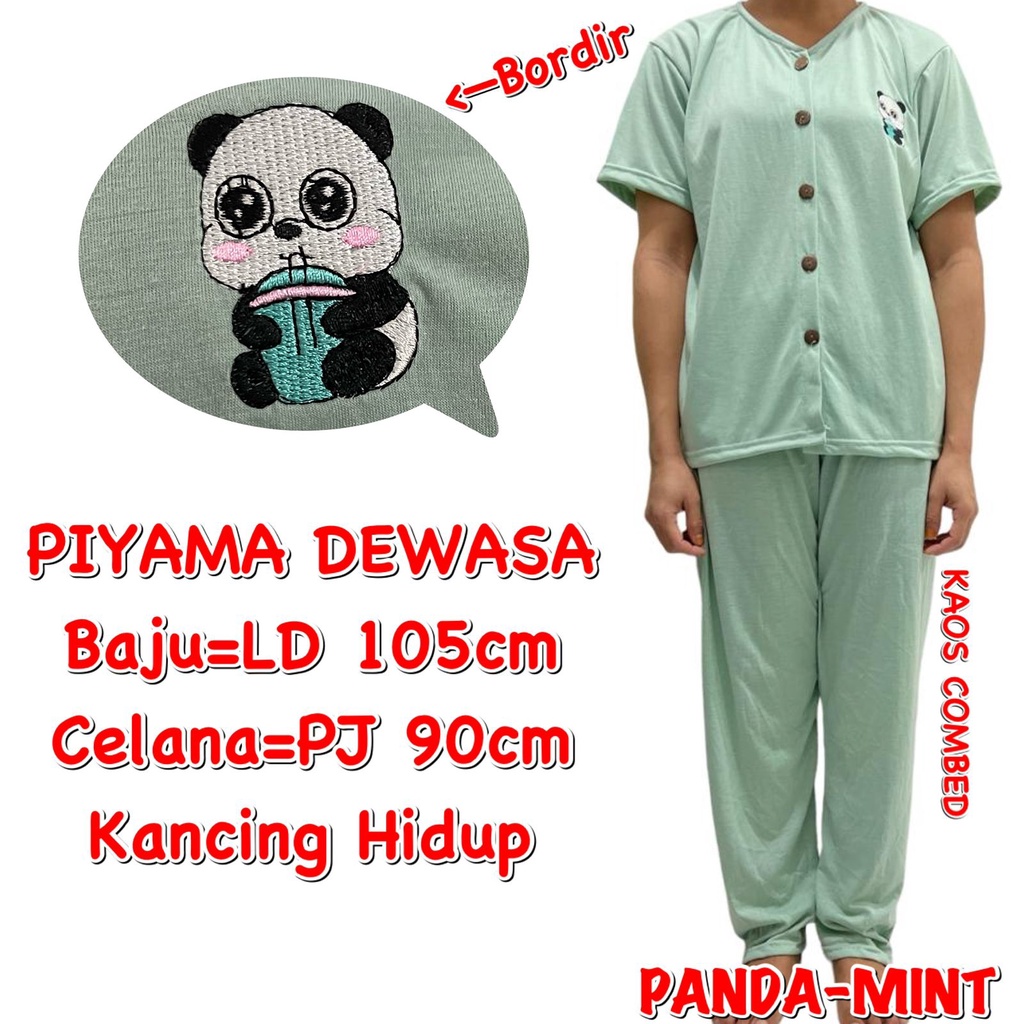 (1 KG MUAT 3 STEL) BAJU TIDUR DEWASA PEREMPUAN PIYAMA KAOS CP KANCING BORDIR