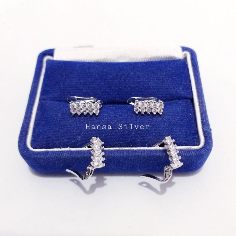 Anting Perak Silver Asli 925 Lapis Emas Putih Model Jepit - Perhiasan Perak Wanita