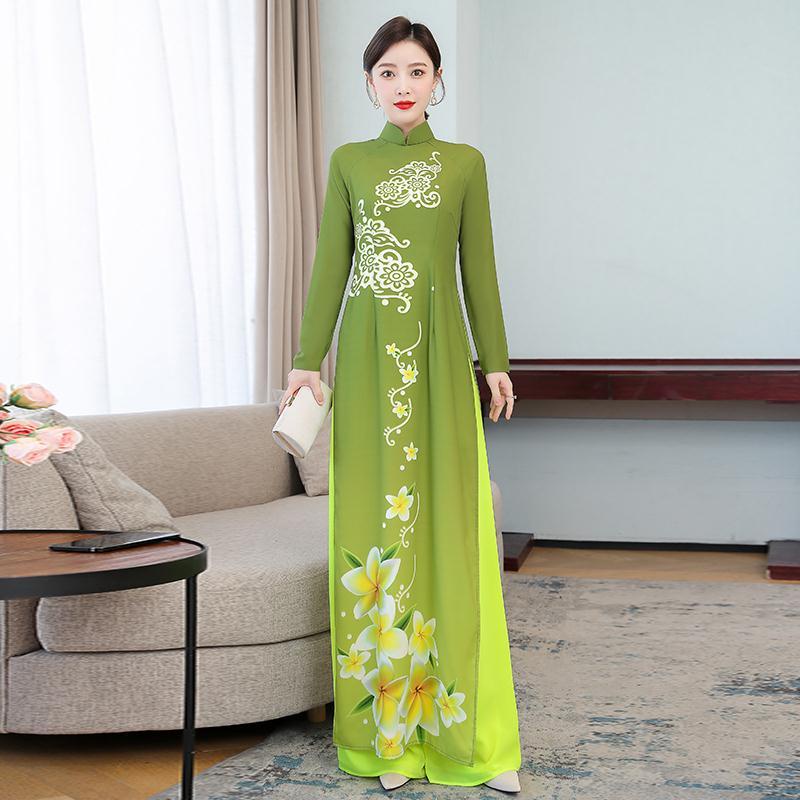 Vietnam Audrey cheongsam performance retro slim dress dress tailored velvet Chiffon auspicious cloud