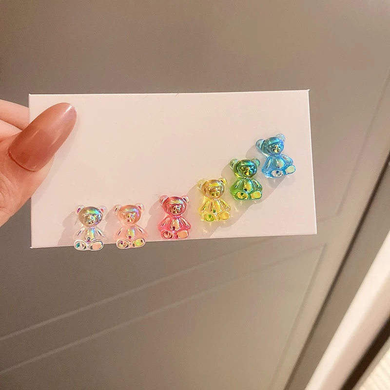 Anting Bentuk Kartun Beruang Warna Permen Transparan Gaya Korea Untuk Aksesoris