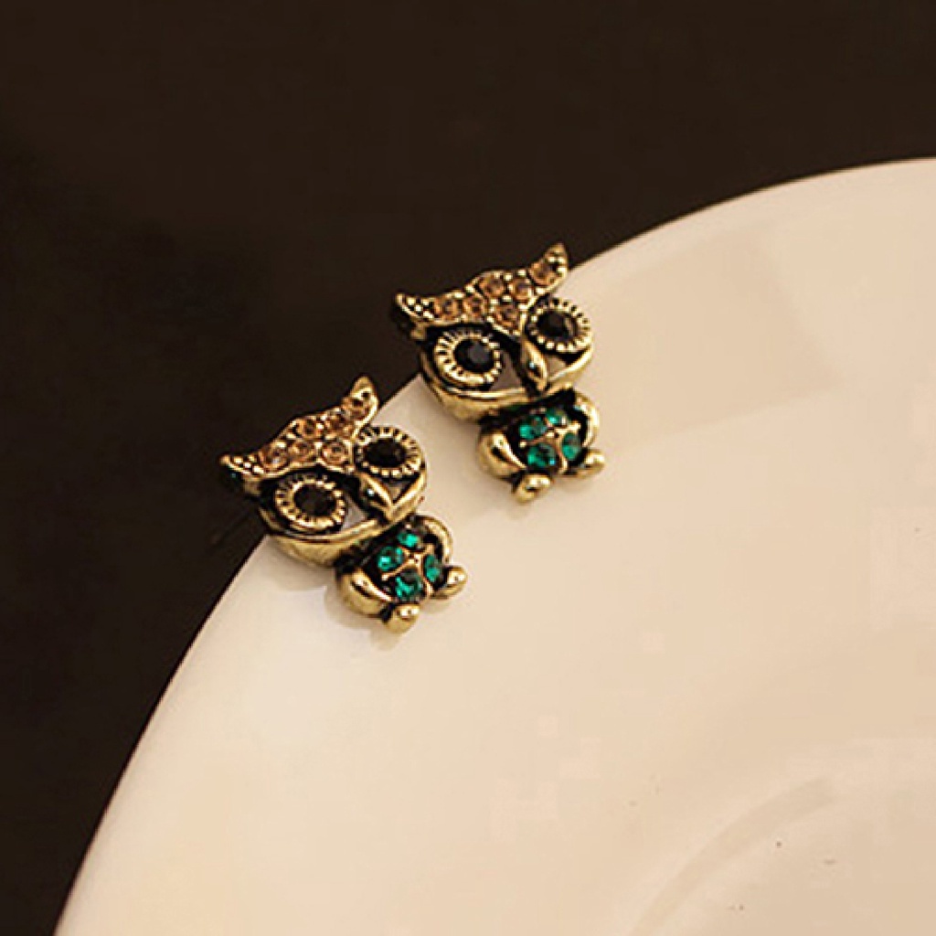 1 Pasang Anting Stud Bentuk Hewan Burung Hantu Bahan Alloy Gaya Vintage Untuk Wanita