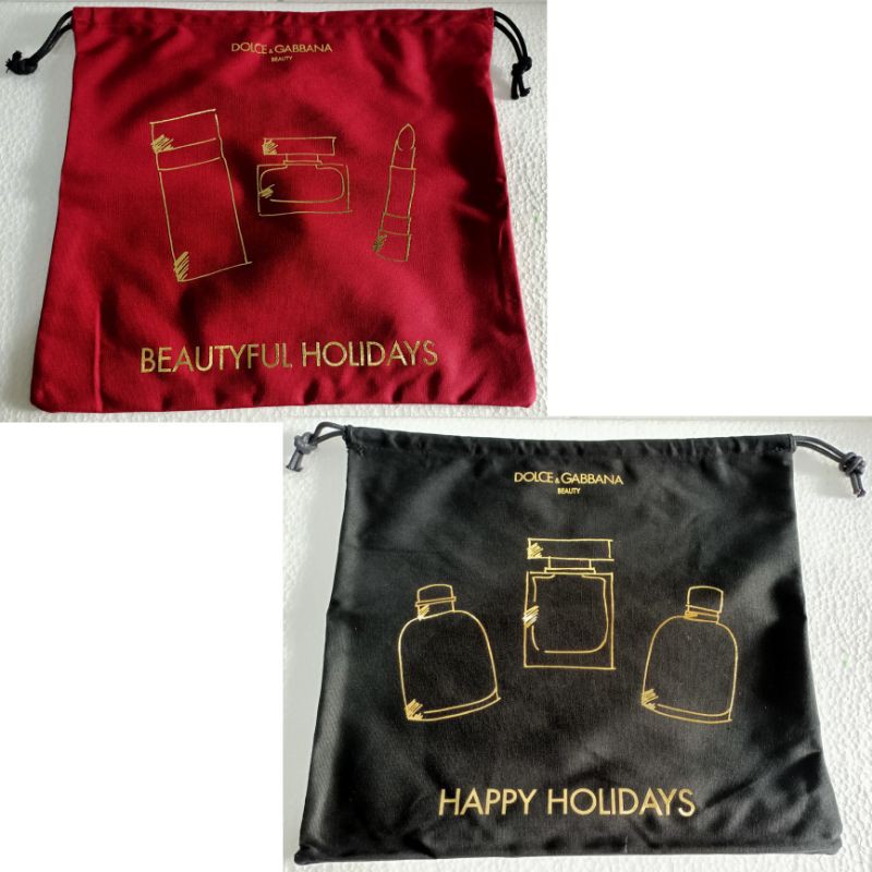 OriginaL Drawstring Pouch Duo Dolce &amp; Gabbana Beauty Black &amp; Red Murah