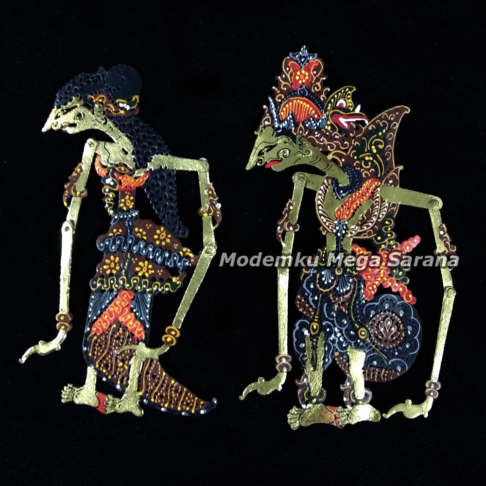 Miniatur Wayang Kulit Mini Caperan Rama Shinta Tanpa Gagang - RUS01 Batik Version