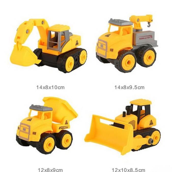 4pcs DIY Mobil Konstruksi Traktor Buldozer Beko Mainan Anak Laki Laki magist4 Murah