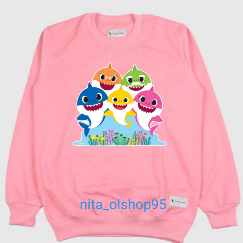 crewneck anak babyshark sweater ungu Lilac pink baby