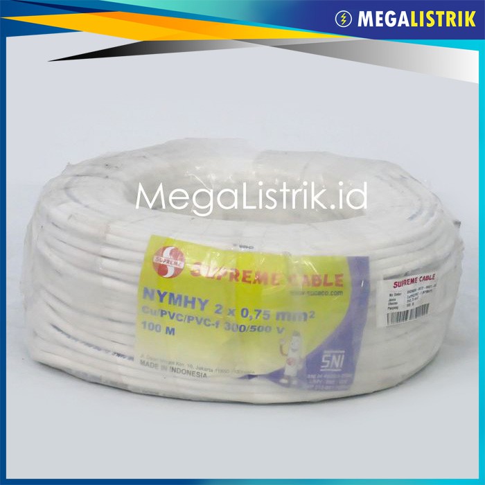 SUPREME NYMHY 2X0.75 MM ( 100 METER ) / KABEL LISTRIK PUTIH SERABUT TEMBAGA NYM HY 2 X 0.75 MM / 2 X