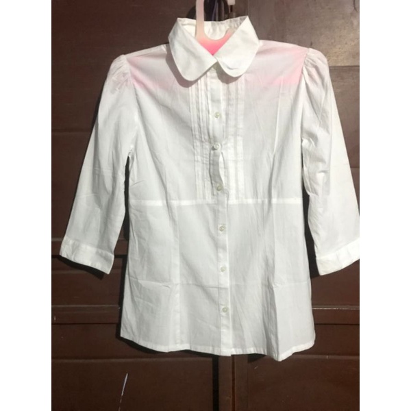 Shirt 7/8 Sleeve Valino Donna Kemeja putih polos wanita