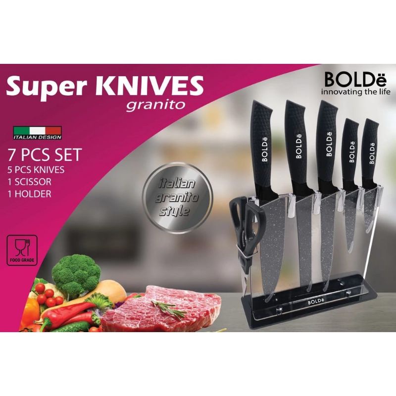 Pisau Bolde / Bolde Super Knives Granito Hitam 7 Pcs
