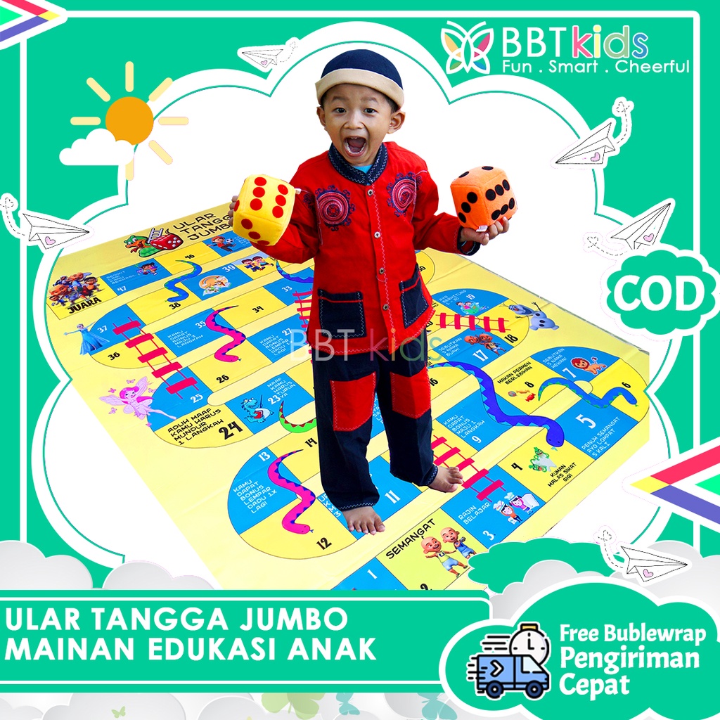 ULAR TANGGA JUMBO MAINAN EDUKASI ANAK FREE BANTAL DADU  FULL COLOUR SPINNER MAINAN ANAK BOARD GAME EDUKASI GIANT SNAKE LADDE