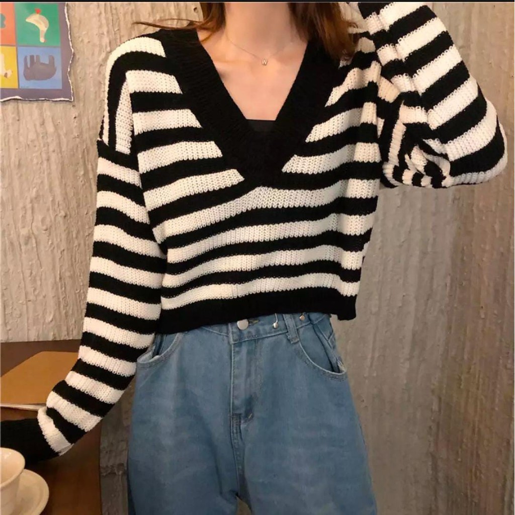 Ogood Natasya Stripe Rajut Wanita Atasan Rajut Blouse Rajut