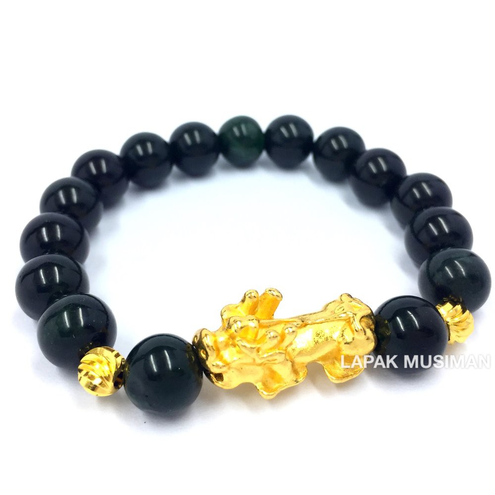 [Bayar di Tempat] GELANG BATU GIOK HITAM PIXIU 10MM - BLACKJADE GELANG KESEHATAN - GELANG HOKI - ASLI