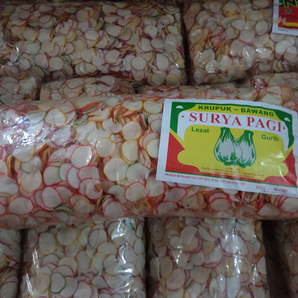 [Bal] Kerupuk Krupuk Seblak Mentah Bawang Warna Kuning Putih Surya Pagi isi 3.8 kg - SP*