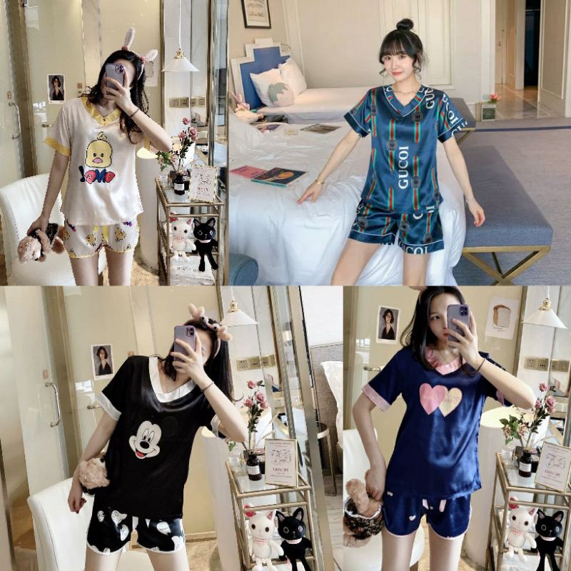 Hotpant piyama baju  tidur  wanita satin  premium import  V 