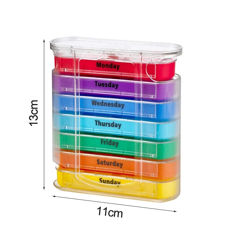 Kotak Penyimpanan Obat Pil Portabel 28 Grids 7 Hari Mingguan Tahan Air Tahan Lembab Bahan Plastik Warna-Warni 4 Kali Untuk Travel