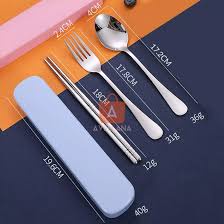 Sendok Garpu Sumpit set Stainless Steel Tebal Food Grade BOX