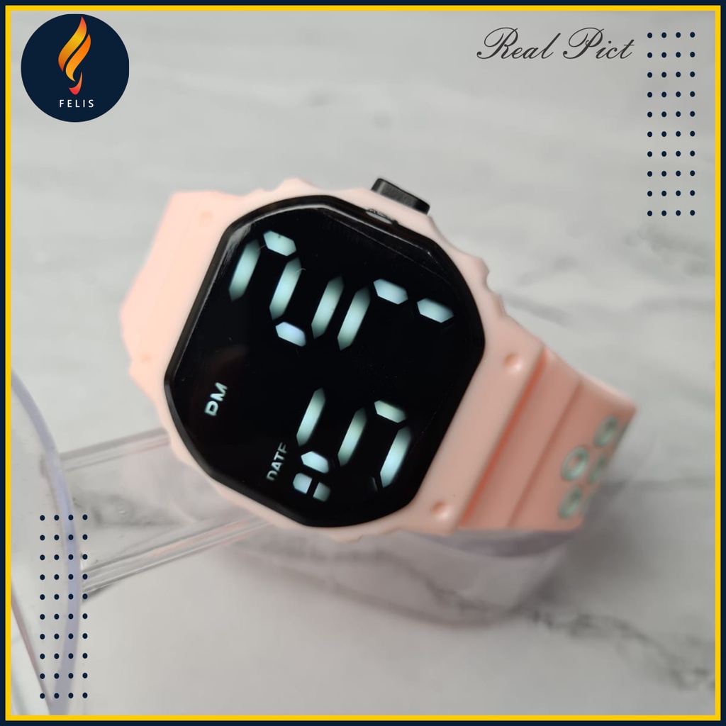 JAM Tangan Pria Wanita Digital Anti Air Trend Terbaru 2021 Jam Tangan Cewek Casual Main Kecil Elegan Murah F020-Digital New  Peach
