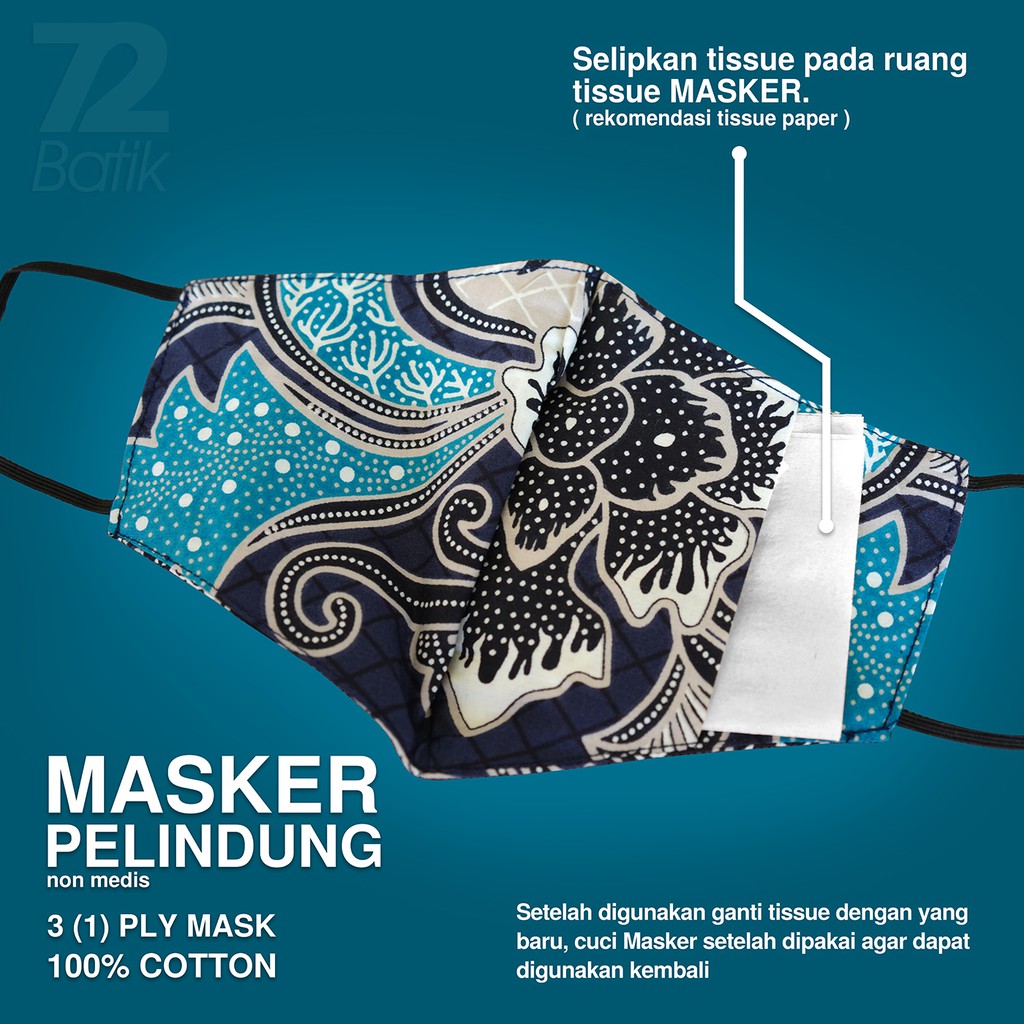 MASKER BATIK 3 LAPIS MOTIF AKSARA | WARNA BIRU PUTIH HICAU TOSCA TOSKA 728720 CAP 72