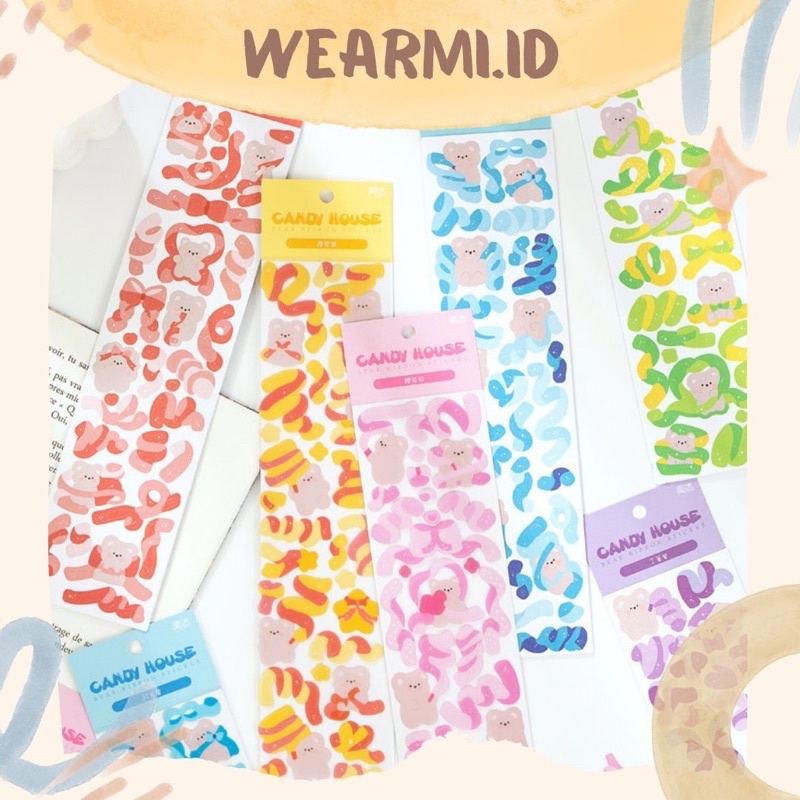 

2 Lembar Sticker Pack Kertas Motif Confetti Bear Pita Warna Pelangi Photocard Decor Scrapbook Dekorasi DIY Jurnal Bujo Wearmi