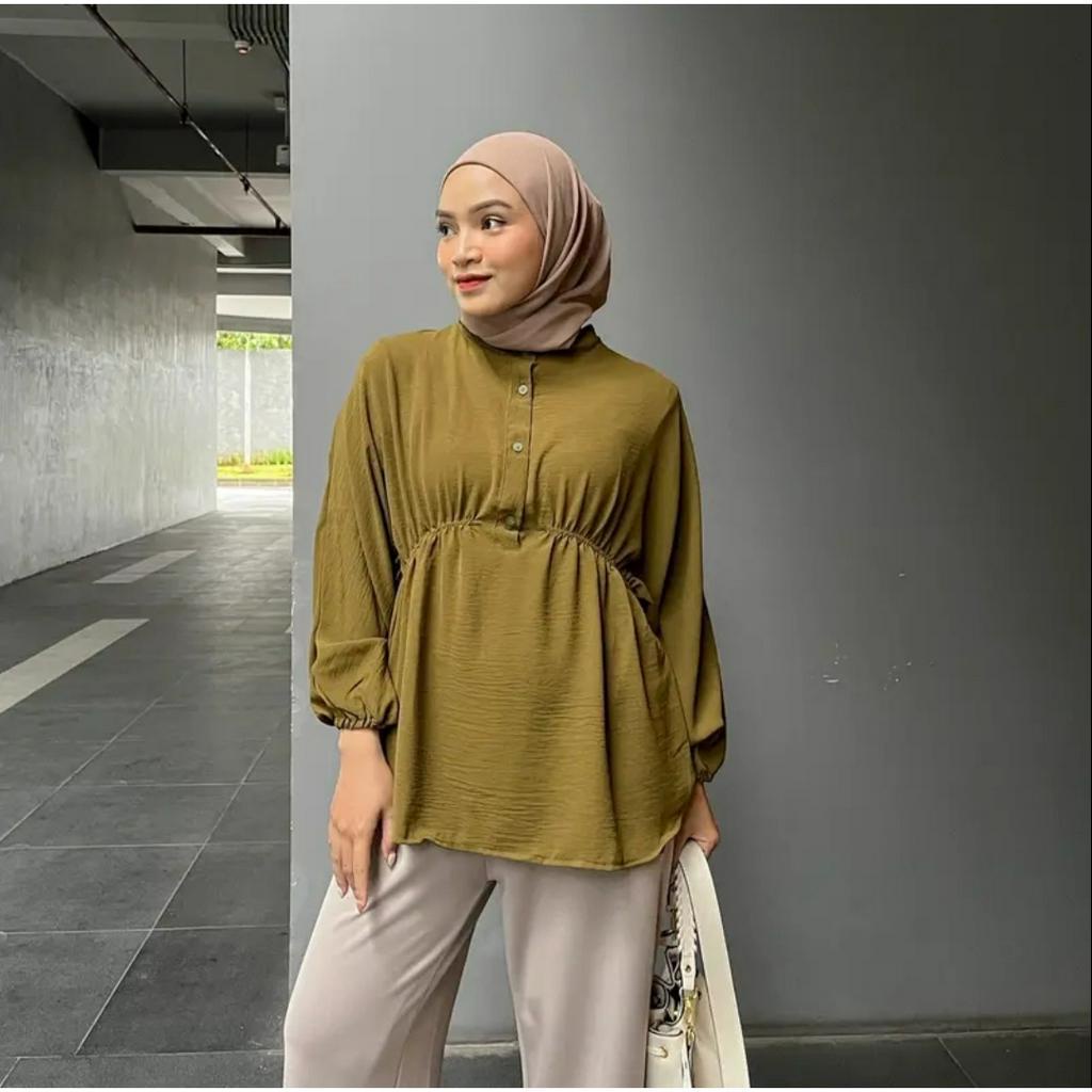 Isyana Blouse Crinkle Jumbo- Atasan Wanita- Atasan Oversize-Kemeja Blouse Basic