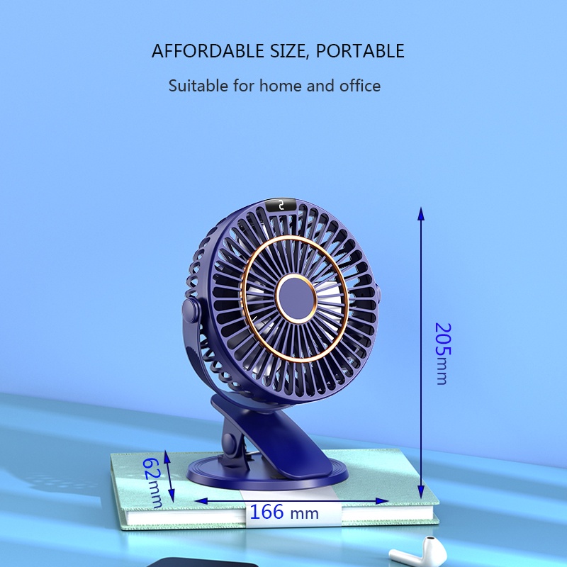 Kipas Angin Portable 1800mA 720 Derajat 5-kecepatan Dengan Port Charger USB
