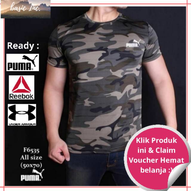 [BISA COD] BAJU KAOS T-SHIRT GYM FITNESS OLAHRAGA SPORT ARMY DORENG TENTARA DISTRO PUMA PRIA COWOK L