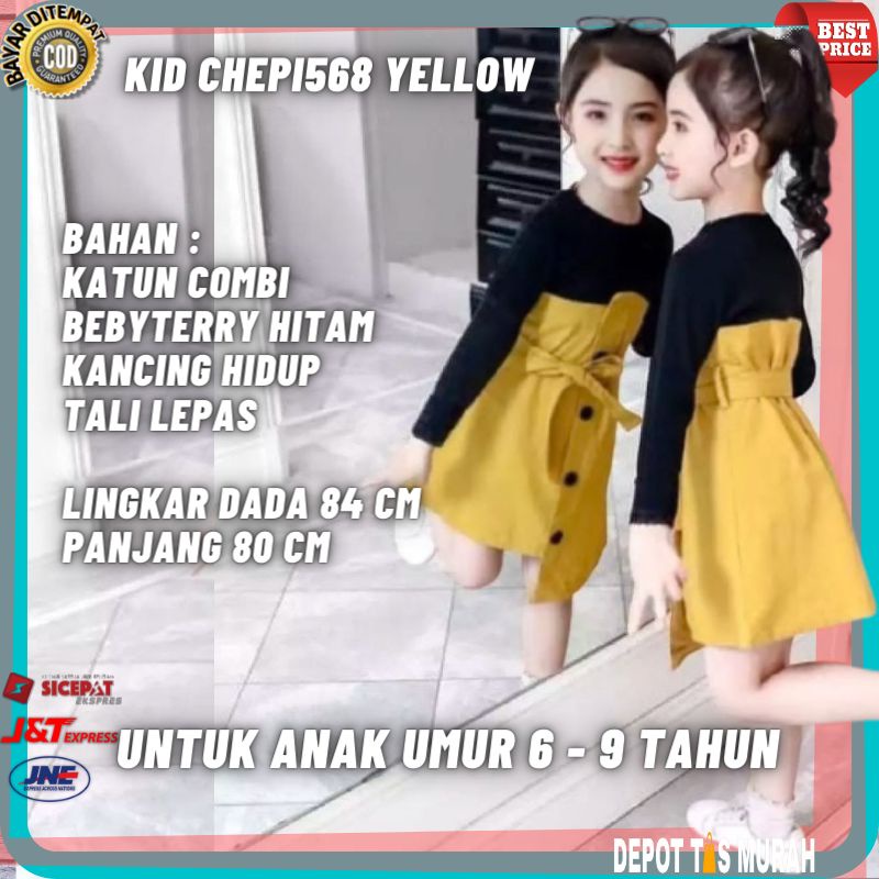 Baju Dress Kids Chepi Kuning Yellow Anak Import Perempuan Cewek Pesta Murah Import 6 7 8 9 Tahun