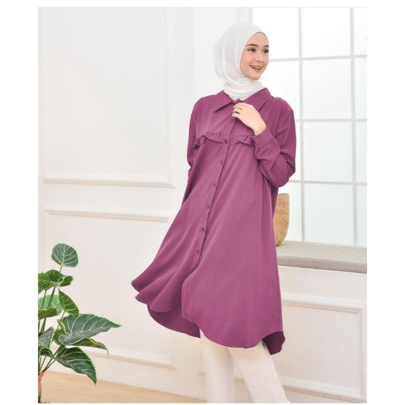 Baju Long Dress Kemeja Tunik Wanita Muslim Remaja Terbaru 2023 Kekinian Polos Premium