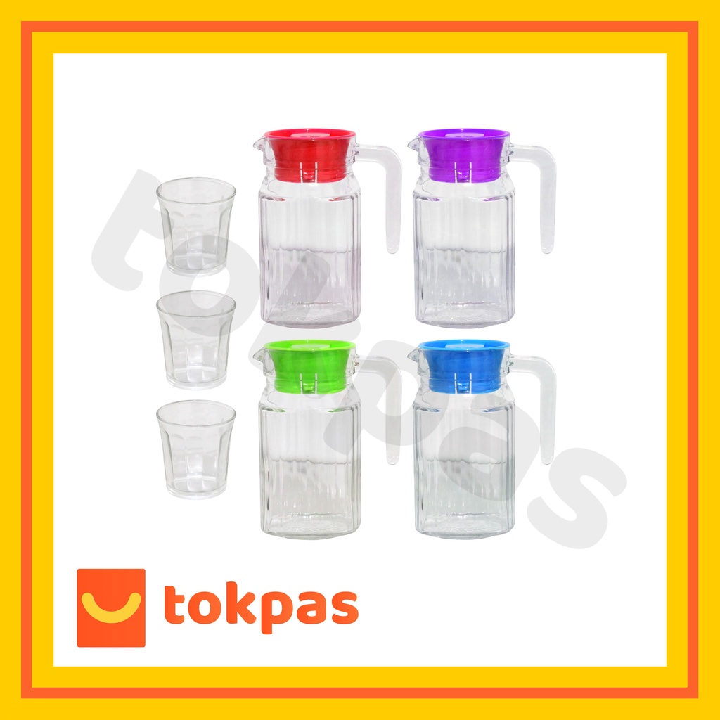 Pitcher Set 600 mL 4 Pcs / 1 Teko Kaca + 3 Gelas Kimglass PCLS 620 [Cabang CIMANGGIS]