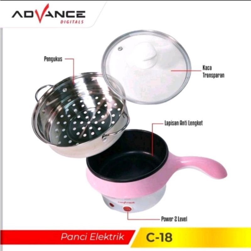 Panci Listrik Advance C-18 / Panci Elektrik Multifungsi Advance C18 ( ada Kukusan ) Steamer Warmer Cooker Panci Portable Serbaguna