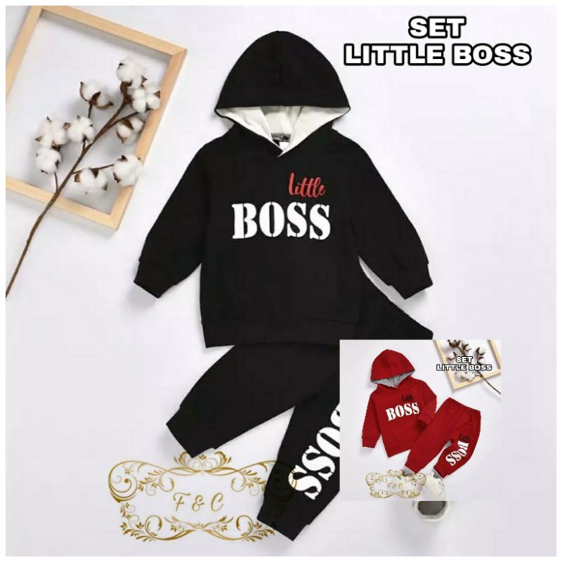 SET LITTLE BOSS PAKAIAN ANAK LAKI-LAKI SETELAN HOODIE BABYTERRY FEHM