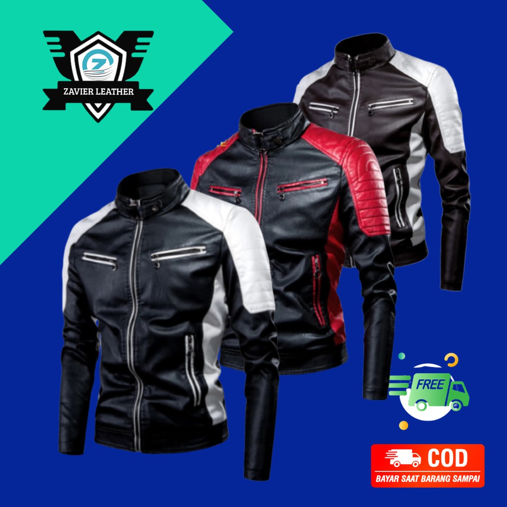 Jaket motor pria semi kulit