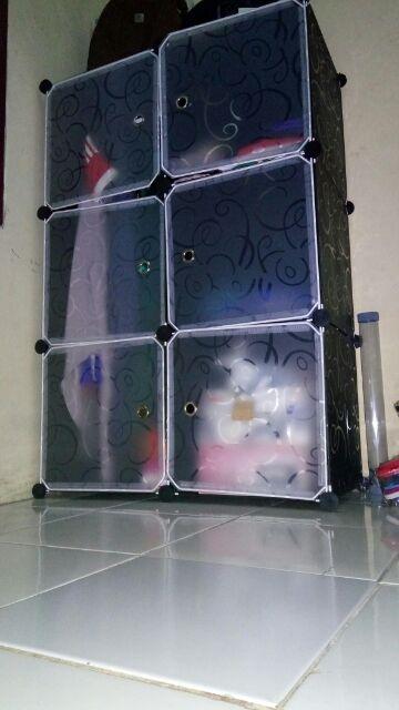 Lemari Baju 2-6-3k-1h Plastic Anti-air Transparan Pintu Lemari Pakaian Multifungsi