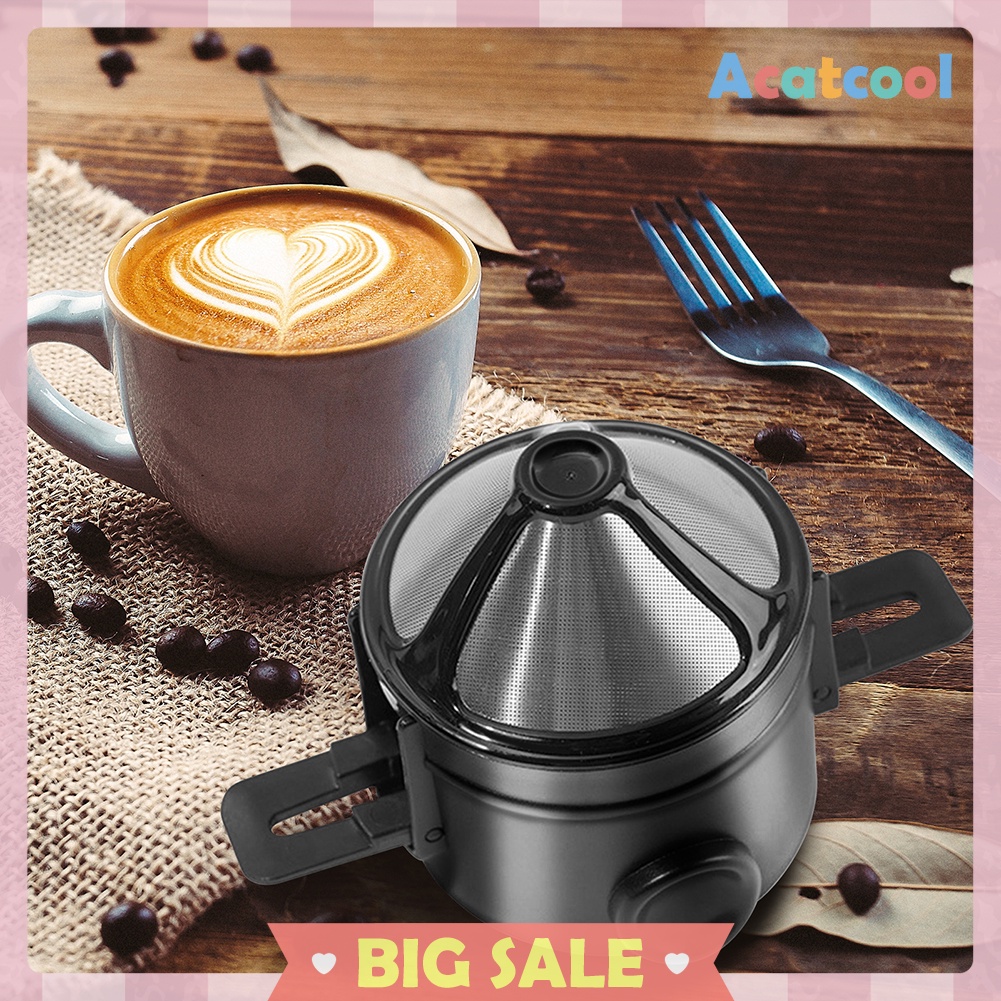 2pcs Stainless Steel Coffee Dripper Reusable Metal Pour Over Coffee Filter