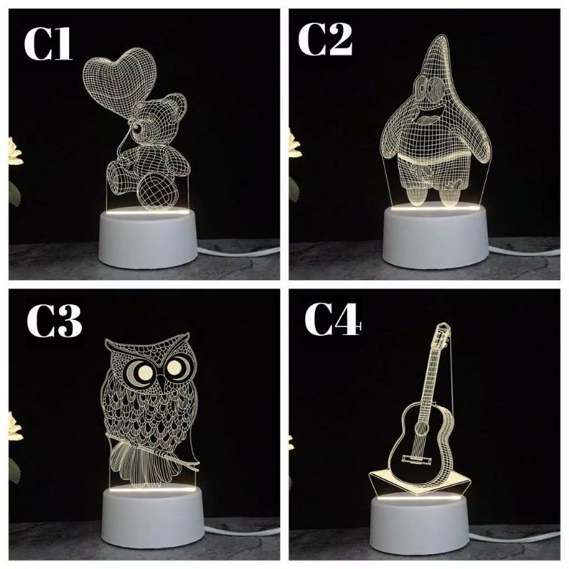 lampu LED 3d hias karakter