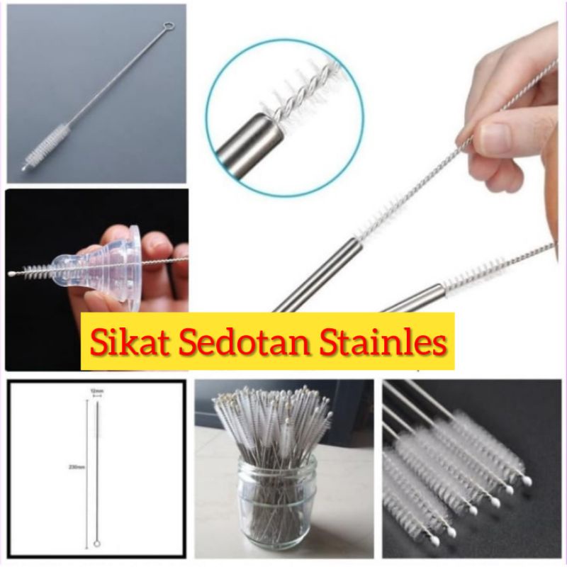 sikat sedotan bahan stainless panjang  untuk membersihkan sedotan pada tempat minum anak Sedotan Sikat Sedotan Stainless Ukuran Panjang Straw Brush Dot Botol Minum Anak Bayi Serbaguna Termurah